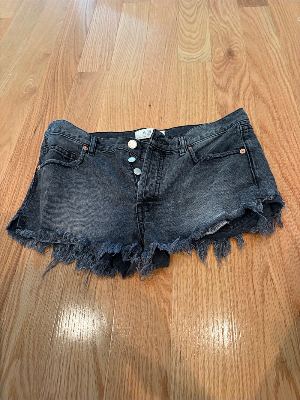 We The Free Washed Black Frayed Hem Denim Shorts